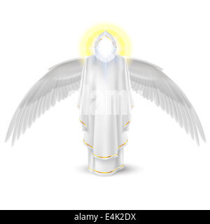 Gods guardian angel in white with wings down. Archangels image. Religious concept Stock Photo