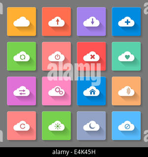 Set of flat clouds icons with long shadows for web design and apps Stock Photo