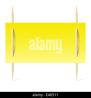 Blank banner with yellow paper on toothpicks. Illustration on white background Stock Photo