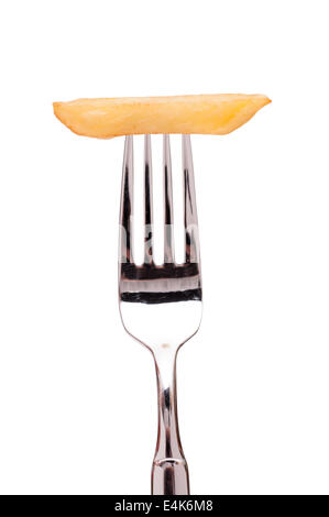 White isolated chip on a fork Stock Photo