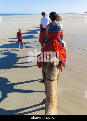 View from the back of a camel train on Cable Beach in Broome, Western Australia Stock Photo