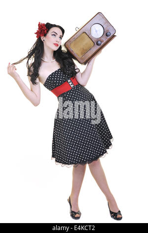 pretty girl listening music on  radio Stock Photo