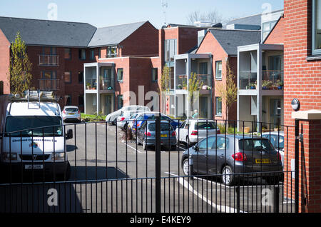 Secure compound at rear of new retirement complex in UK Stock Photo