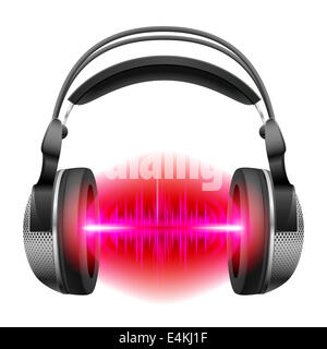 Headphones with red and purple sound waves. Illustration on white background Stock Photo
