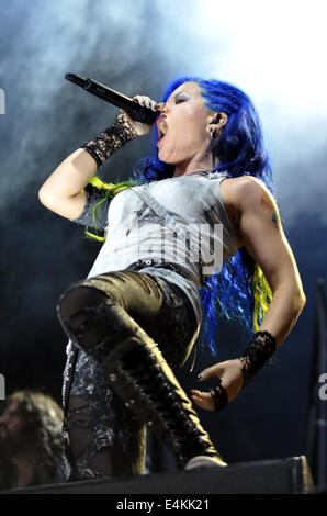 Singer of the Swedish death metal band Arch Enemy Alissa White-Gluz performs at the music festival Masters of Rock on July 12, 2014 in Vizovice, Czech Republic. (CTK Photo/Dalibor Gluck) Stock Photo