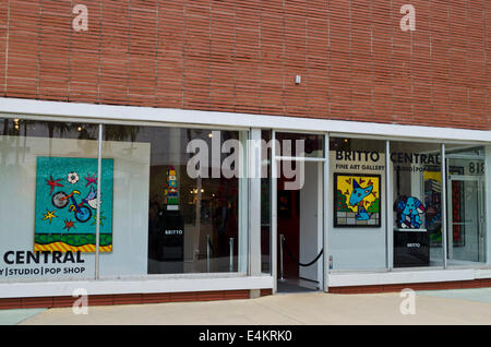 Britto Central Fine Art gallery window display of Brazilian artist Romero Britto.  On Lincoln Road, Miami, Florida. Window. Stock Photo