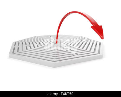 3d render of maze with red arrow isolated on white background. Solution concept Stock Photo