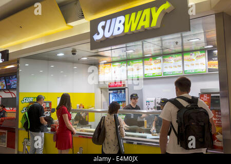 Brisbane Australia,Queensland Airport,BNE,domestic,terminal,gate,subway,train,franchise,sandwiches,subs,restaurant restaurants food dining eating out Stock Photo