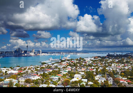 Auckland is largest city of New Zealand, view from Mount Victoria, Devonport Stock Photo