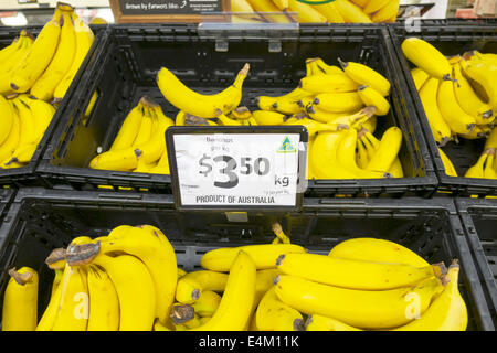 Melbourne Australia,Coles Central,grocery store,supermarket,food,sale,bananas,produce,product,price,per kg,AU140317034 Stock Photo