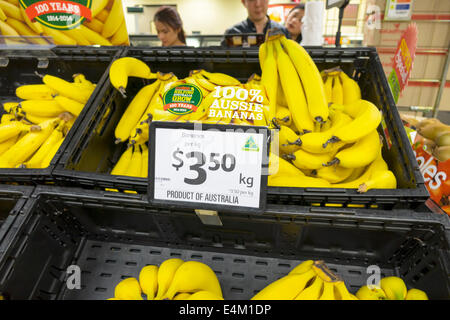 Melbourne Australia,Coles Central,grocery store,supermarket,food,sale,bananas,produce,product,price,per kg,AU140317035 Stock Photo