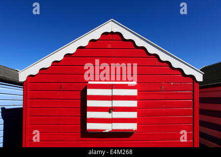 Colourful wooden Beach huts on the promenade, Southwold town, Suffolk County, England, United Kingdom Stock Photo