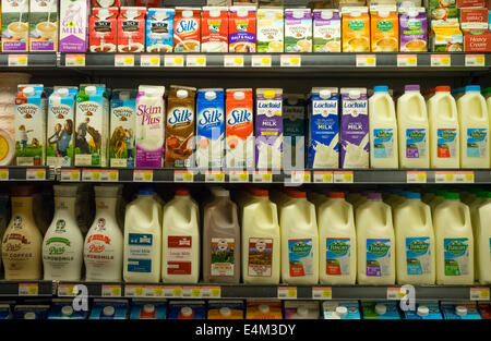 Milk and mike substitute products in a supermarket in New York City Stock Photo
