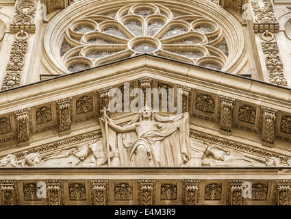 Saint-Etienne-du-Mont is a church in Paris, France, located on the Montagne Sainte-Genevieve near the Pantheon. Stock Photo