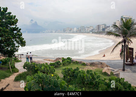 Rio de Janeiro, Brazil - view of Ipanema Beach from Ponta do Arporador with Dos Irmaos mountains in the background Stock Photo