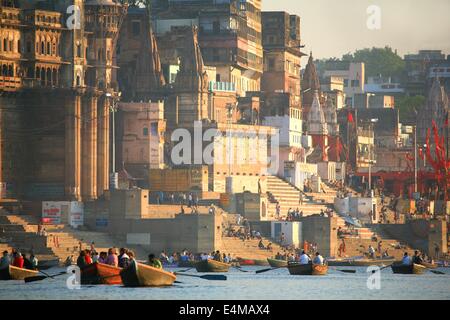 The holy city of Varanasi and the Ganges River in India Stock Photo