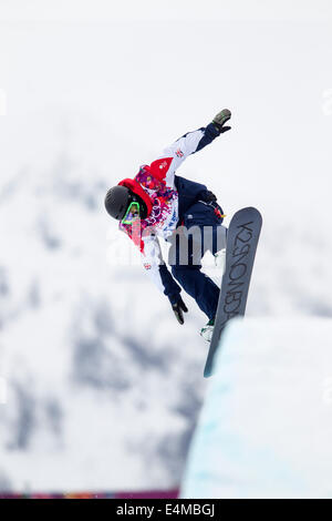 Ben Kilner (GBR) competing in Men's Snowboard Halfpipe at the Olympic Winter Games, Sochi 2014 Stock Photo