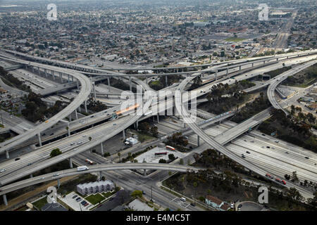 Judge Harry Pregerson Interchange, junction of I-105 and I-110 (Glenn Anderson Freeway and Harbor Freeway), Los Angeles, California, USA Stock Photo