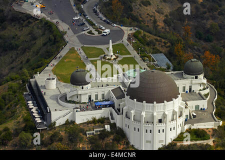 Griffith Observatory, Griffith Park, Mount Hollywood, Los Angeles, California, USA - aerial Stock Photo