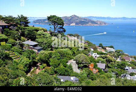 view of the Sausalito hills , San Francisco Bay and Angel Island Stock Photo