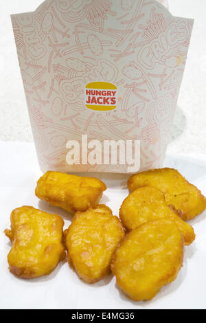 Melbourne Australia,Swanston Street,Hungry Jack's,burgers,hamburgers,fast food,restaurant restaurants dining cafe cafes,meat,chicken nuggets,container Stock Photo