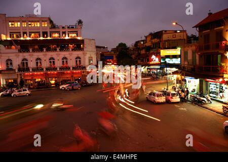 Night street scene in Hanoi, Vietnam Stock Photo