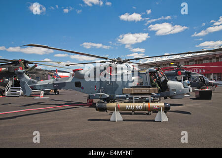 Farnborough, UK. 14th July 2014.agustawestland AW159 Wildcat AH1 helicopter on display at the Farnborough International Airshow Credit:  Keith Larby/Alamy Live News