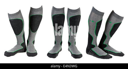 A collage of three pairs of gray ski socks Stock Photo