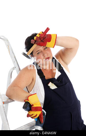 Exhausted DIY housewife or artisan Stock Photo