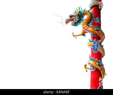 Dragon statue on red pillar in the shrine Stock Photo