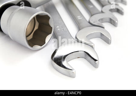 Set of metal tools on a white background Stock Photo