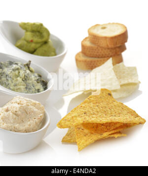 Dips With Chips And Toasts Stock Photo
