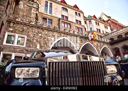 'Rolls Royce class' outside Badrutts Palace hotel in St. Moritz, Switzerland Stock Photo