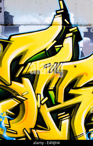 typography and color lines, segment of an urban grafitti on wall Stock Photo