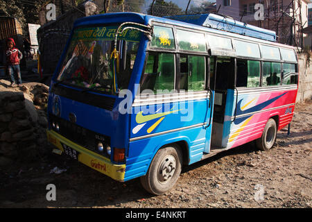 Colourful Public Bus, Local Transport at Beni, Nepal
