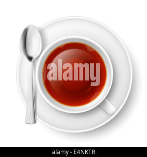 Cup of black tea with spoon over white background Stock Photo