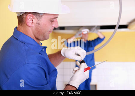 Two electrical engineers working Stock Photo
