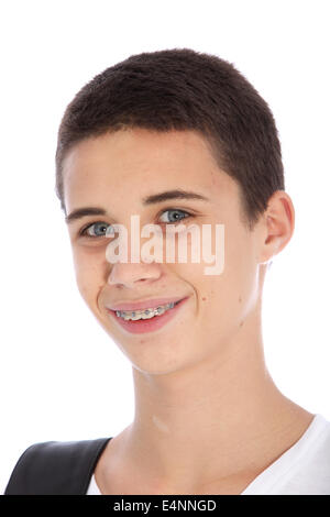 Smiling teenage boy with orthodontic braces Stock Photo