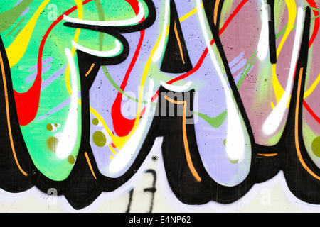 typography and color lines, segment of an urban grafitti on wall Stock Photo