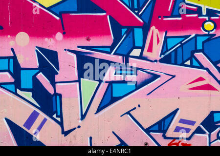 typography and color lines, segment of an urban grafitti on wall Stock Photo