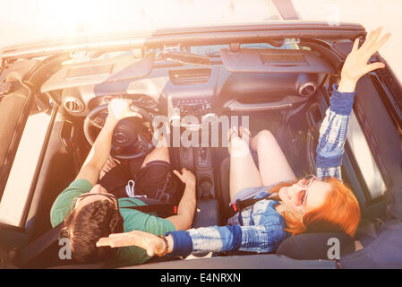 Elevated view of couple in car Stock Photo