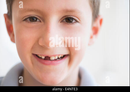 Portrait of boy (8-9) smiling Stock Photo