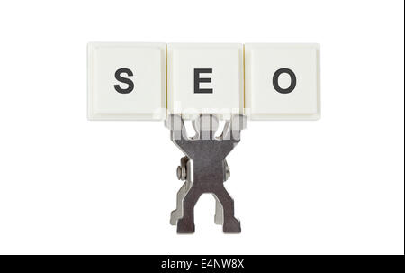 Figurine with the letters SEO isolated on white background Stock Photo