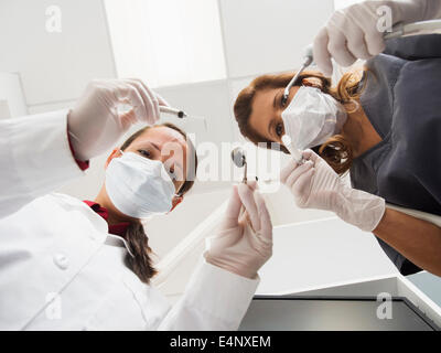 Lowe angle view of dentist and assistant Stock Photo