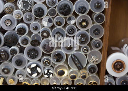 in a haderdashery, all button for trouser, shirt, corsage, all colors Stock Photo