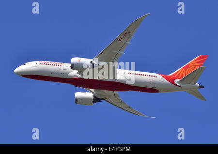 Boeing 787 Dreamliner operated by Air India climbing out after take-off from London Heathrow Airport Stock Photo