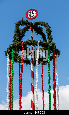 Maypole, erected by the local volunteer fire department, Stock Photo