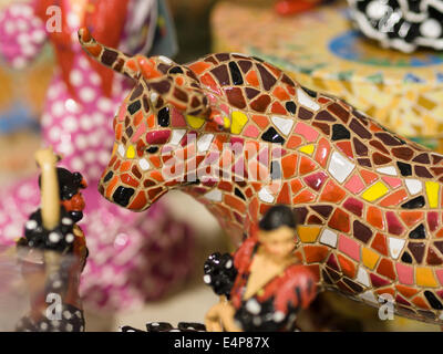 Ceramic Bull in a China Shop. A bull created out of small chips of multicoloured ceramic tile Stock Photo