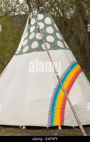 Elk203-3121v Canada, British Columbia, Historic Hat Creek Ranch, Indian tipi Stock Photo