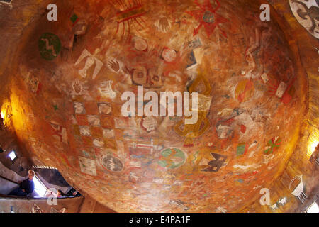 Mural painted on ceiling inside the historic watchtower (1932), Desert View, East Rim Drive, Grand Canyon National Park, Arizona Stock Photo